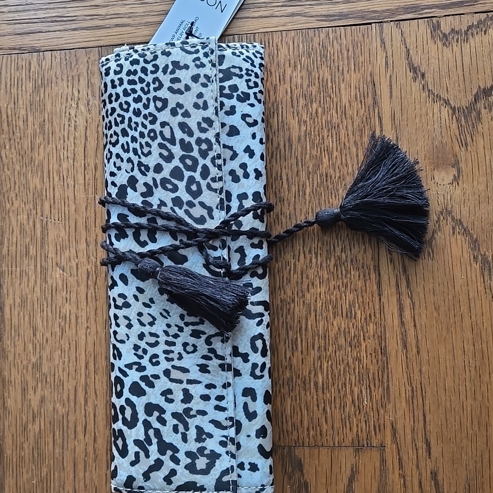 Chico's Jewelry Organizer Travel Case NWT Black Tassels Animal Print - Picture 2 of 7
